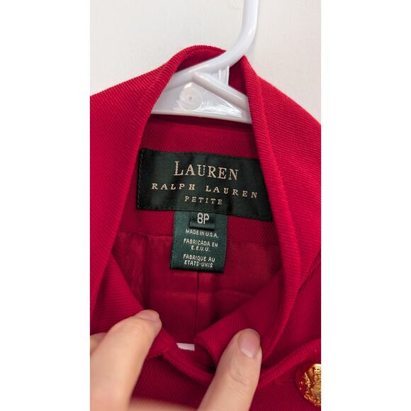 Rare Ralph Lauren Red Wool Military Jacket Size 4 Petite - Picture 5 of 7